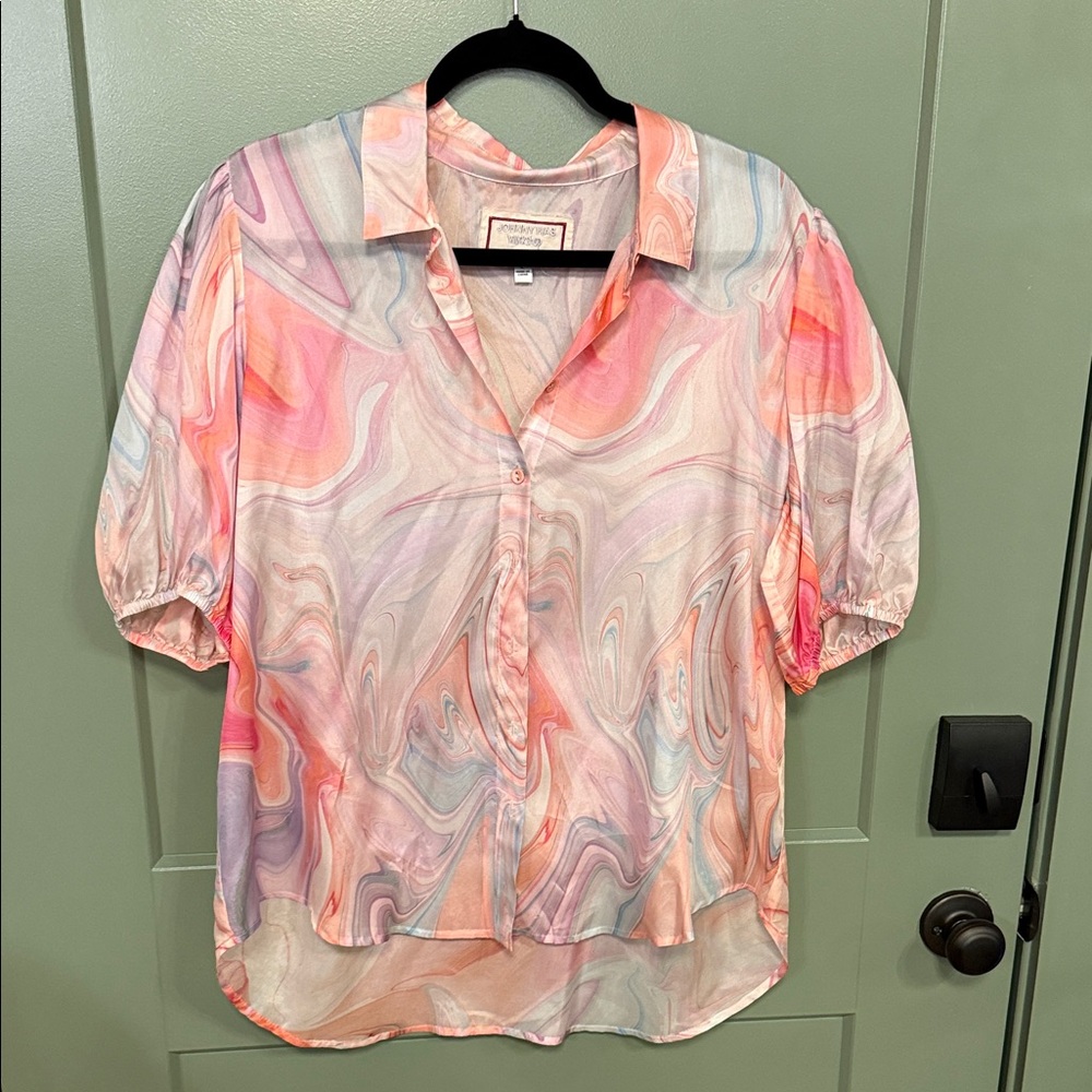 Johnny Was Pink Peach Swirl Button-Down Shirt